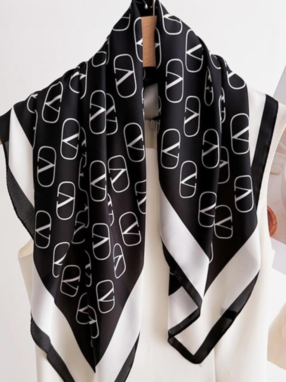 Black & White Logo Silk Scarf - Designer Style - Picture 2 of 3